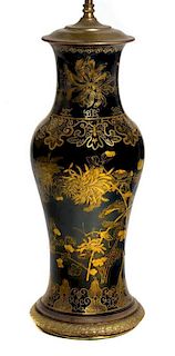 A Chinese Black Glaze Porcelain Vase, Height 17 inches.