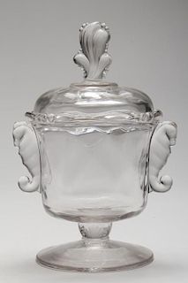 Heisey Covered Candy Dish with Seahorse Handles