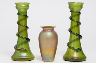 Attributed to Loetz- 3 Iridescent Glass Articles