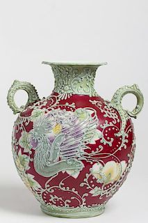 Japanese Moriage Enameled Pottery Vase