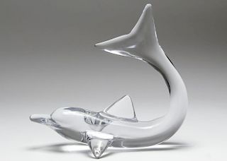 Daum France Lead Crystal Dolphin Centerpiece
