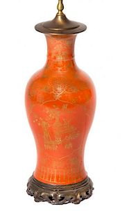 A Chinese Porcelain Baluster Vase, Height of porcelain 18 inches.