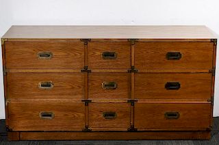 Drexel Walnut Campaign Low Chest of Drawers