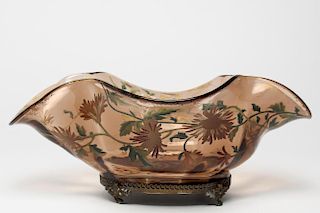 Moser Bohemian Hand-Painted Smokey Glass Bowl