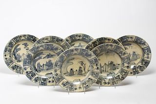 8 Asian Blue & White Porcelain Soup Bowls