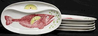 Set of 6 Italian Hand-Painted Ceramic Fish Plates