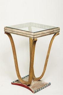 Art Deco Glass-Top Wood Side Table