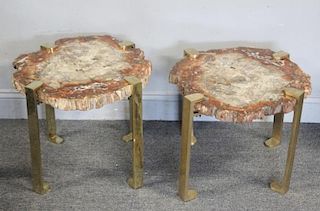Pair of Modernist Petrified Wood Slab End Tables.