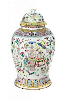 A Chinese Polychrome Enamel Jar and Cover, Height 17 1/2 inches.