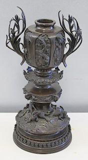 Unusual Bronze Urn with Rabbit Decoration