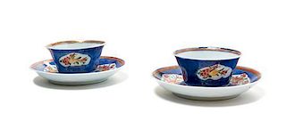 A Pair of Chinese Export Cups and Saucers, Diameter of saucer 4 1/4 inches.