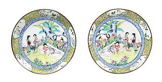 A Pair of Canton Enamel Chargers, Diameter 10 5/8 inches.