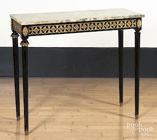 Marble top pier table with ebonized frame, 20th c.