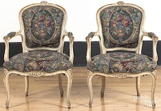 Pair of French painted fauteuils, mid 20th c.