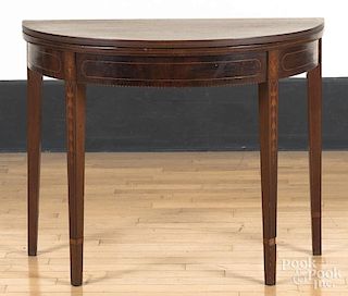 Federal style inlaid mahogany games table, constru