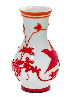 A Three Color Peking Glass Vase, Height 10 inches.