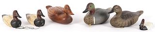 Six carved and painted duck decoys.