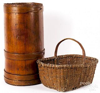 Painted basket, together with a staved barrel, 22"