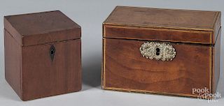 Two English mahogany tea caddies, ca. 1800, 4 3/4"
