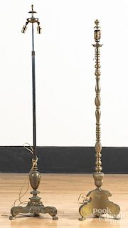 Two brass floor lamps, 67" h. and 62 1/2" h.