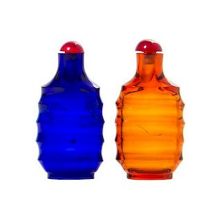 Two Glass Snuff Bottles, Height 3 inches.