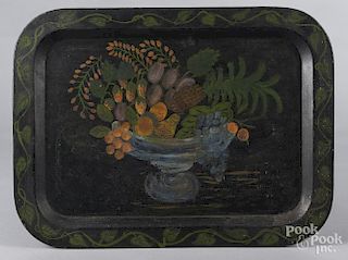 Painted tole tray, early 20th c., 18" l., 24 1/4"