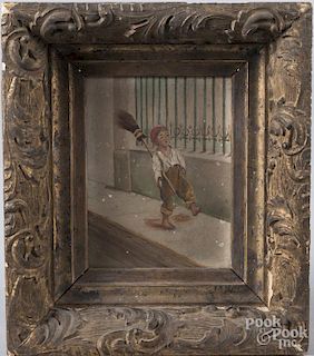Oil on board primitive, late 19th c., of a street