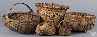 Five woven baskets.