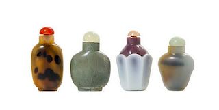 A Group of Four Snuff Bottles, Height of tallest 2 5/8 inches.