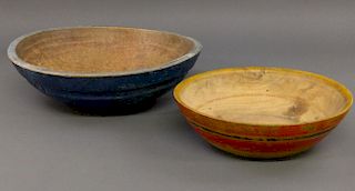 Blue painted wood bowl