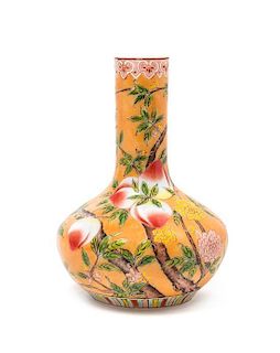 A Polychrome Enamel Milk Glass Vase, Height 3 3/8 inches.