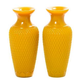 A Pair of Yellow Peking Glass Vases, Height 10 1/4 inches.