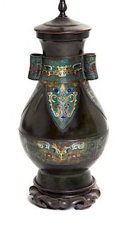 A Chinese Champleve Enamel Arrow Vase, Height 14 1/2 inches.