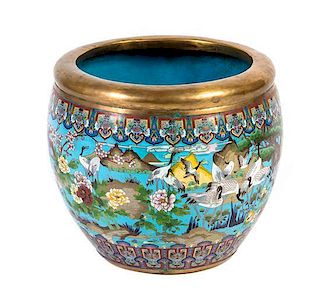 A Chinese Cloisonne Enamel Fish Bowl, Height 18 1/2 inches.