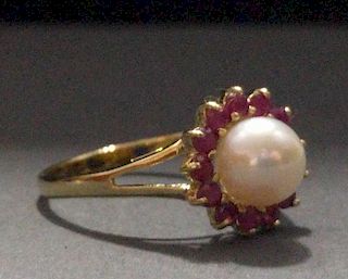 Pearl and ruby ring