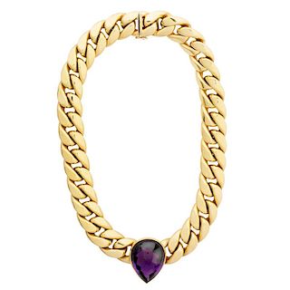 AMETHYST & YELLOW GOLD CURBLINK NECKLACE