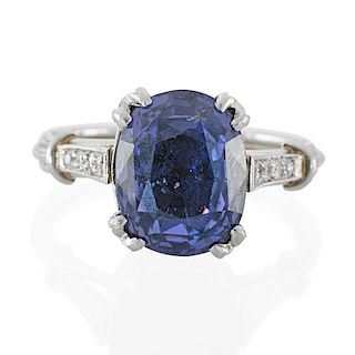 BLUE SPINEL & DIAMOND PLATINUM RING