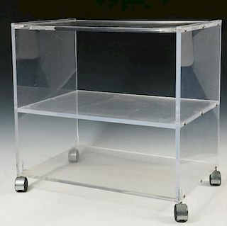 THREE SHELF LUCITE ROLLING STAND