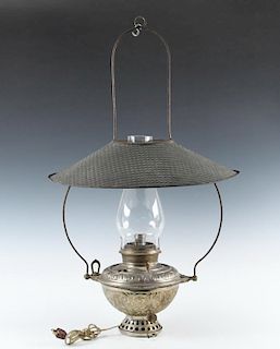 BRADLEY & HUBBARD NICKEL PLATED HANGING LAMP