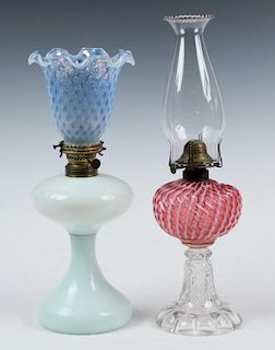 (2) EARLY ART GLASS LAMPS