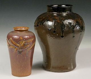 (2) CONTEMPORARY JAPANESE POTTERY VASES