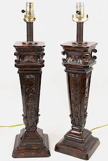 PAIR OF REPLICA TABLE LAMPS, NO SHADES