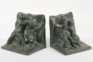 PAIR OF BRONZE BOOKENDS