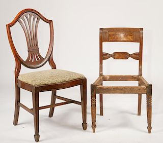PERIOD SHERATON SIDECHAIR FRAME & 20TH C. CHIPPENDALE DINING CHAIR
