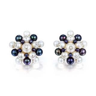 Trianon Pearl and Diamond Cluster Earrings