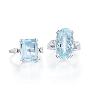 A Lot of Two Aquamarine and Diamond Rings