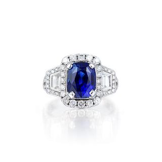 A 3.34-Carat Unheated Sapphire and Diamond Ring