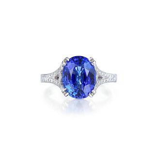 A 4.36-Carat Unheated Burmese Sapphire and Diamond Ring