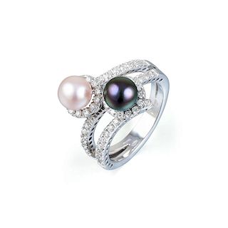 A Pearl and Diamond Bypass Ring