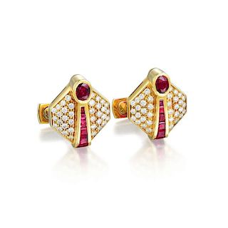 A Pair of Ruby and Diamond Cufflinks